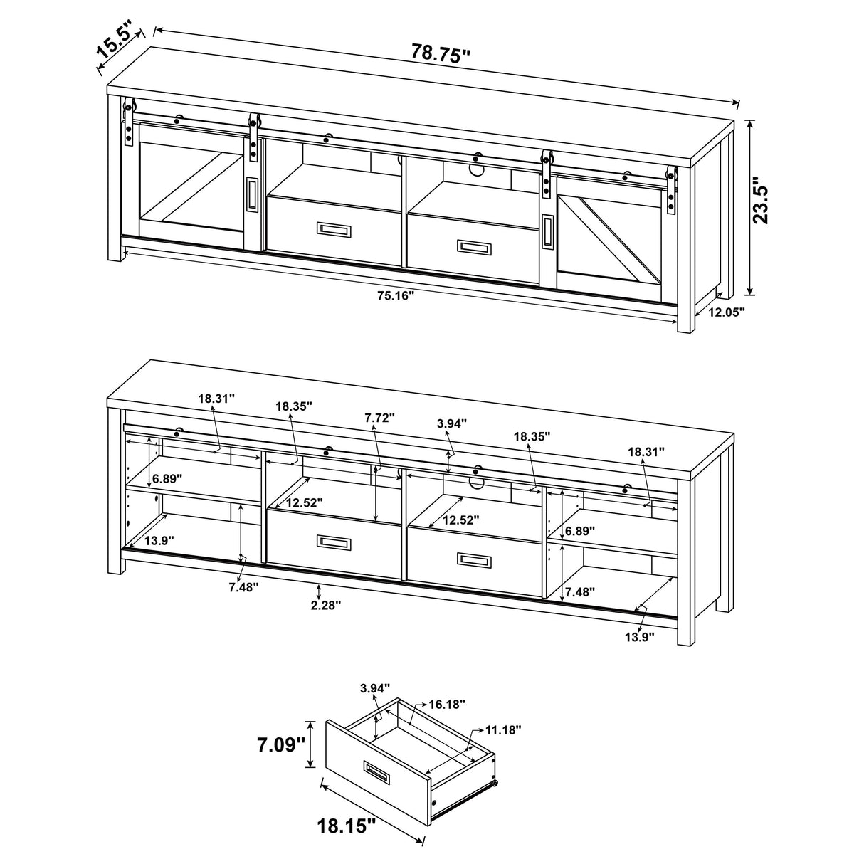 Madra 2-Door TV Stand 79 Inch Distressed Pine