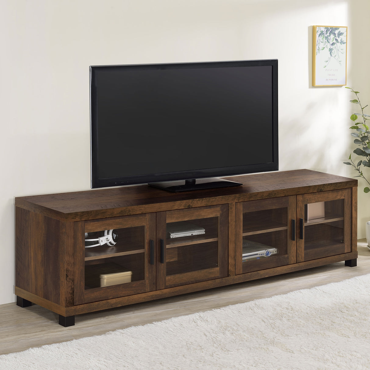 Sachin 4-Door Dark Pine TV Stand - 79 Inch