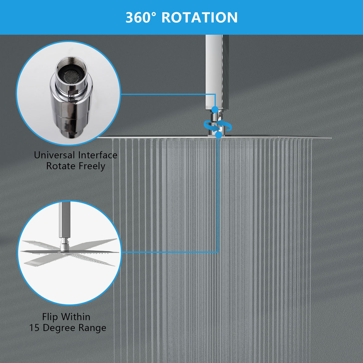 Ultra Thin Square Rainfall Shower Head Stainless Steel, Wall Or Ceiling Mount - Chrome