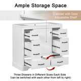 Modern Bathroom Vanity Base Only, 6 Drawer Storage With Adjustable Shelf