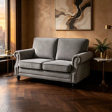 Loveseat Sofa With Nailhead Detail & Turned Legs, 2 Seater Upholstered Couch