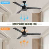 52" Ceiling Fan With Remote Control, 6 Speed Reversible DC Motor, 3 Blades