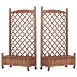 Raised Garden Bed With Trellis 2 Pack, Outdoor Planter Box & Plant Stand With Climbing Racks - Brown