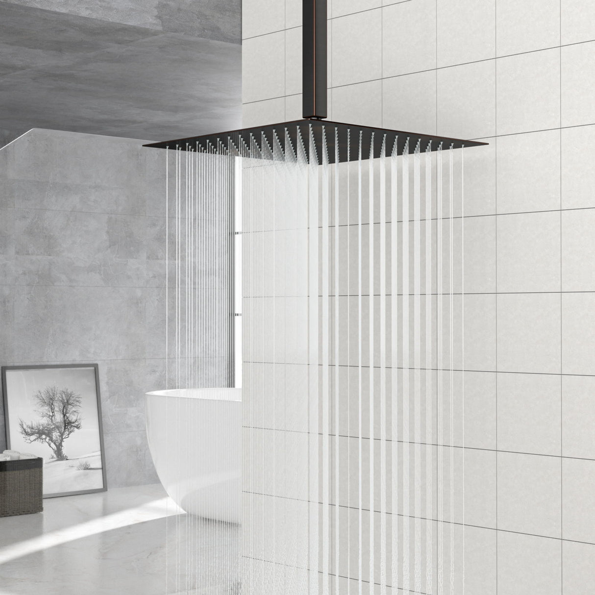 16" Square Rainfall Shower Head Fixed Wall Mount With Full Body Coverage & Self Cleaning Silicone Nozzles