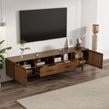 TV Stand, Media Console With 2 Drawers, Soft Closing Slatted Doors, Living Room Entertainment Center - Walnut