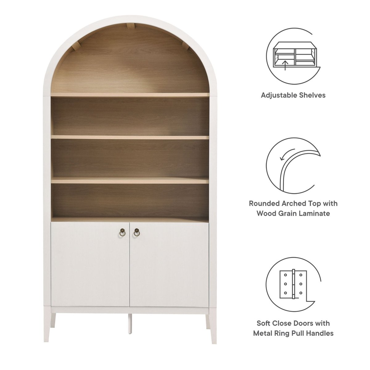 74" Tall Arched Storage Display Cabinet and Bookshelf - Bookcases available at Alpine Outlets in Denver