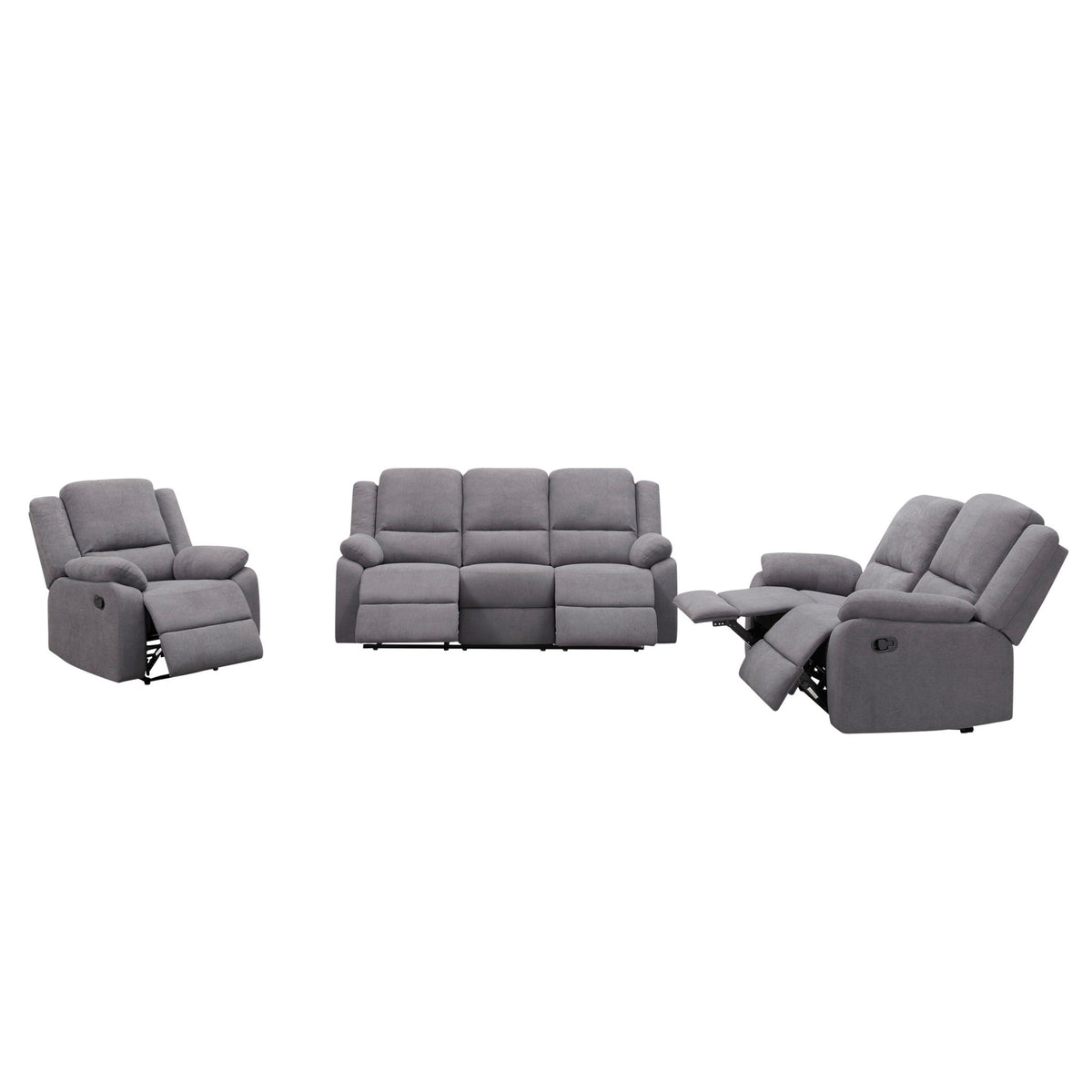 3 Piece Reclining Sofa Set With 150° Deep Recline, 3 Seat Couch, Loveseat & Single Recliner - Gray