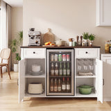 Coffee Bar With Mini Fridge Space & Built In Charging Station, Large Bar Cabinet With Drawers & Adjustable Shelves For Kitchen - White