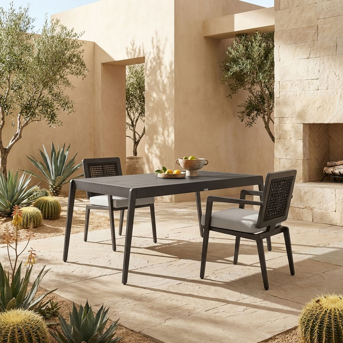 Avila - Outdoor Dining Chair With Woven Rattan Back Aluminum Frame And Cushion (Set of 2) - Dark Bronze / Silver Ash