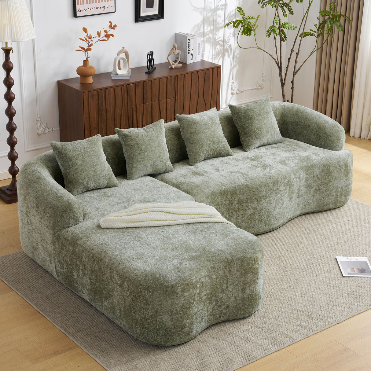 Modular L-Shape Sectional Sofa With Curved Chaise