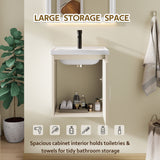 16" Floating Bathroom Vanity Combo, Wall Mounted Cabinet With Sink & Soft Close Doors For Small Bathrooms - Khaki