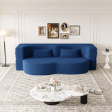 Modern Floor Sofa, With 2 Pillows, Convertible Teddy Fabric Foam Filled Bed