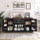 Barn Door Storage Cabinet With 2 Drawers & Door Rack, Adjustable Shelves