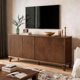 TV Stand With Carved Geometric Doors, Storage Cabinet For Living Room - Walnut