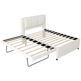 Full Size Upholstered Platform Bed With Adjustable Trundle - Beige