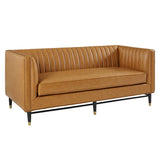 75 - Inch Devote Channel Tufted Vegan Leather Loveseat in Tan - Loveseats available at Alpine Outlets in Denver