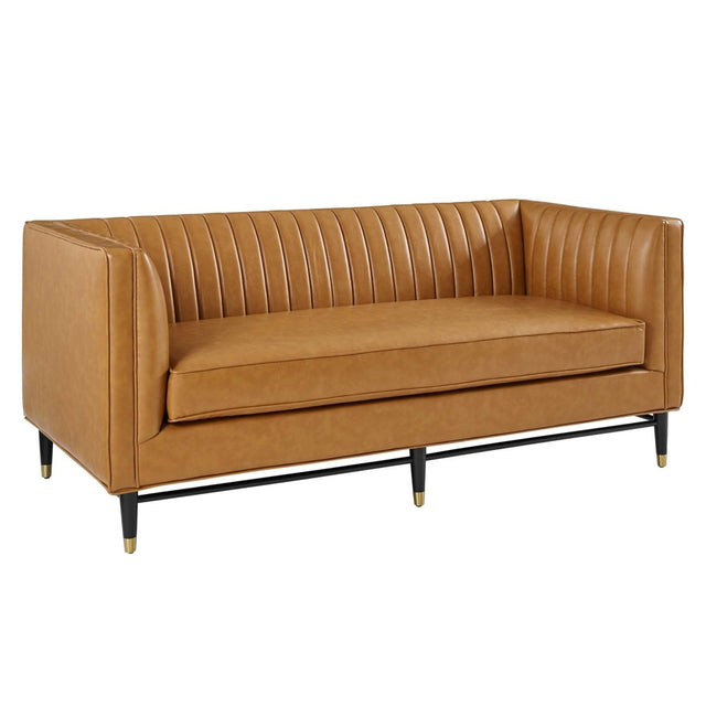 75 - Inch Devote Channel Tufted Vegan Leather Loveseat in Tan - Loveseats available at Alpine Outlets in Denver