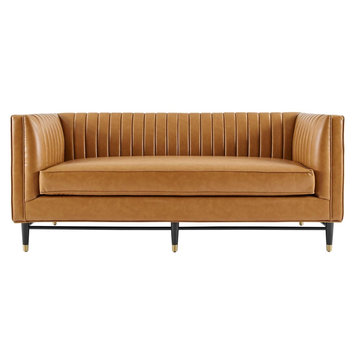 75 - Inch Devote Channel Tufted Vegan Leather Loveseat in Tan - Loveseats available at Alpine Outlets in Denver