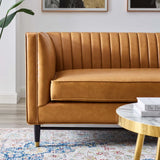 75 - Inch Devote Channel Tufted Vegan Leather Loveseat in Tan - Loveseats available at Alpine Outlets in Denver