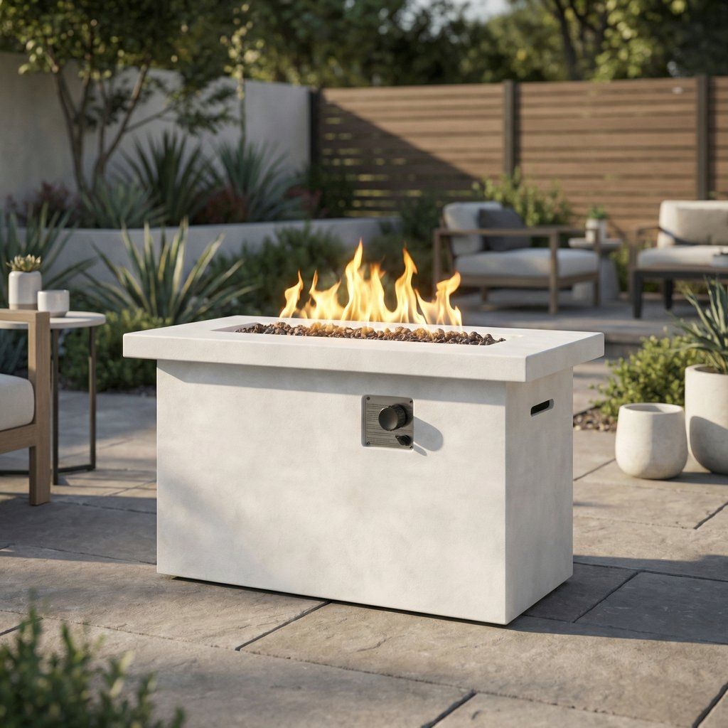 Propane Gas Outdoor Fire Pit Table Weather Resistant Cement 42x24in