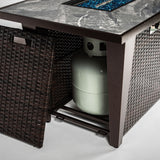 Fire Pit Table, Glass Wind Guard And Rain Cover, Lid - Brown