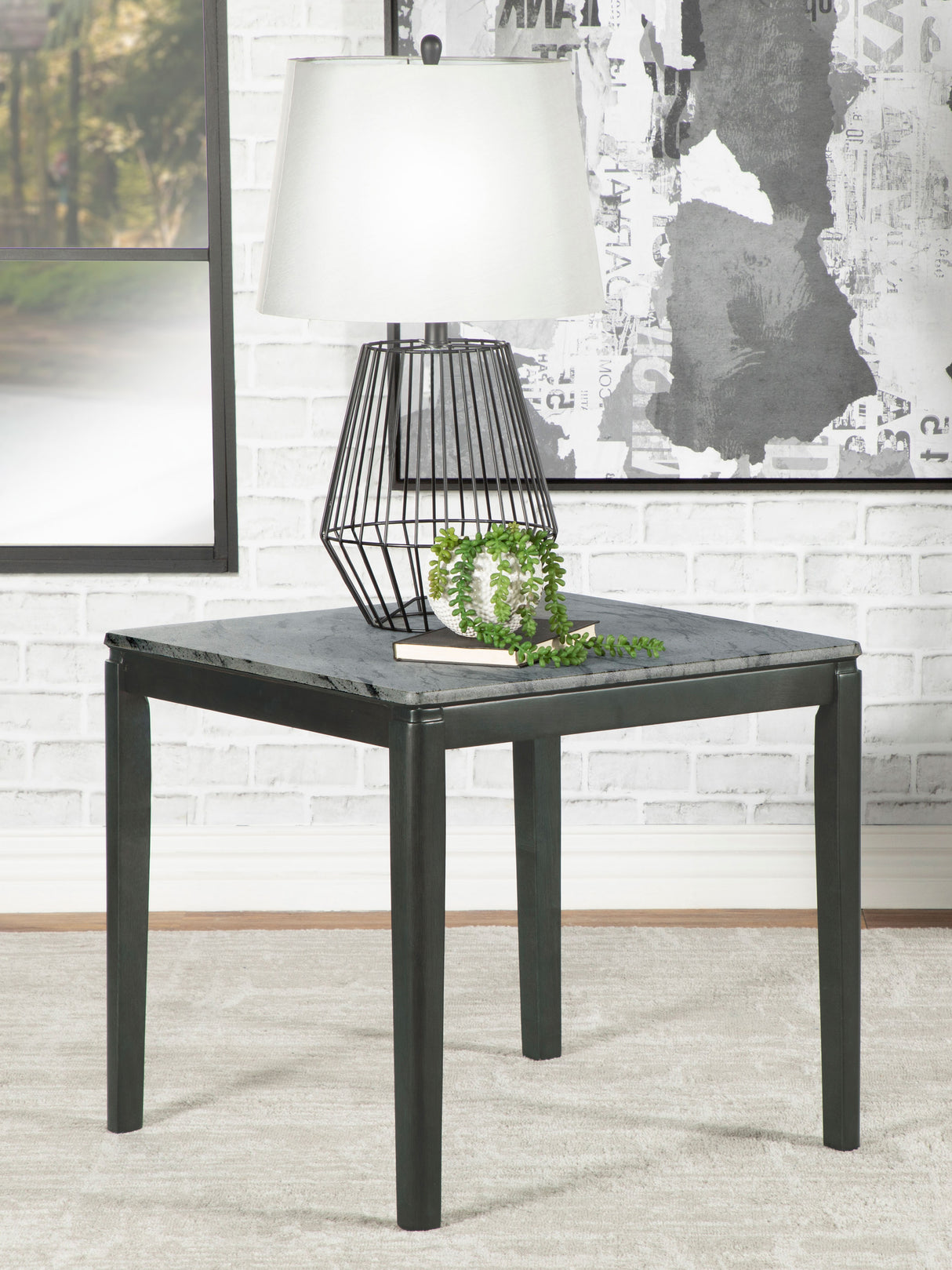 Mozzi Square Faux Marble Side Table - Grey and Black