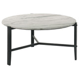Tandi Round Faux Marble Coffee Table, White and Black