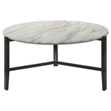 Tandi Round Faux Marble Coffee Table, White and Black