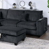 Modern Style Sectional Set With USB Port, Storage Ottoman