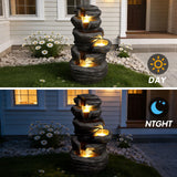Outdoor Waterfall Fountain With LED Lights For Patio - Gray