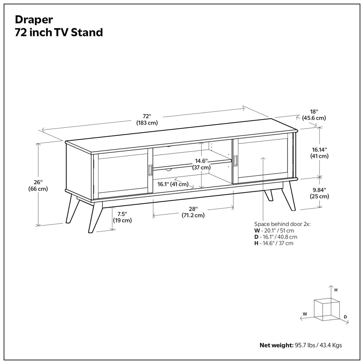 Draper - Handcrafted Mid Century Low TV Media Stand