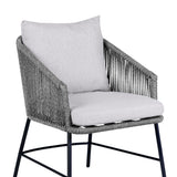 Calica - Outdoor Patio Dining Chair - Black Metal And Gray Rope
