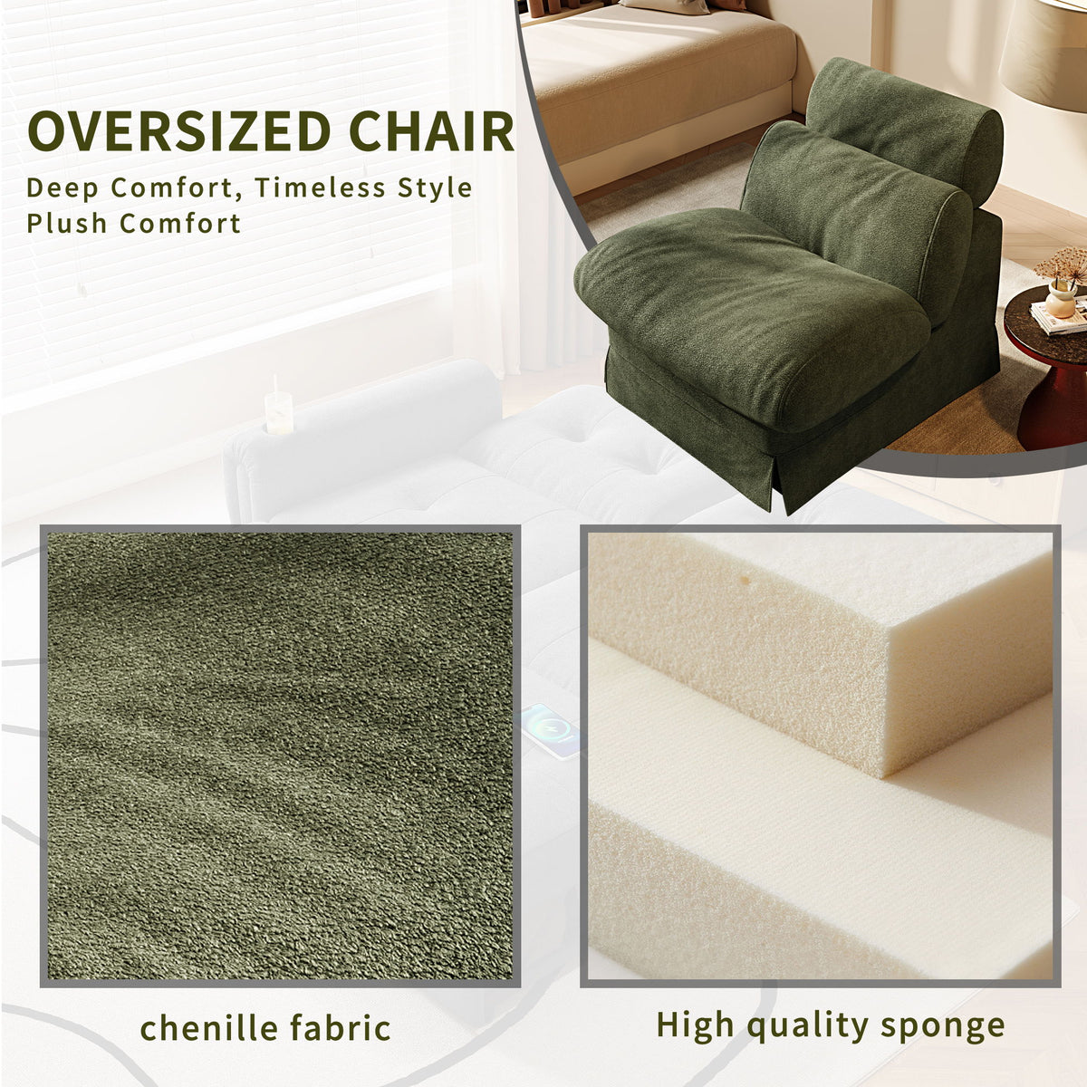 Accent Chair, Soft Medium Firm Upholstery For Living Room