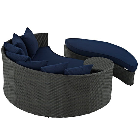 76" Canvas Navy Outdoor Rattan Daybed with Sunbrella® Cushions - Outdoor - Alpine Outlets