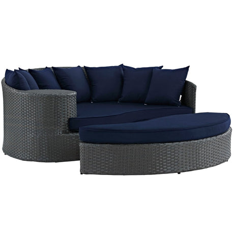 76" Canvas Navy Outdoor Rattan Daybed with Sunbrella® Cushions - Outdoor - Alpine Outlets