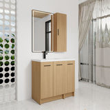 Freestanding Bathroom Vanity Set With Tall Linen Cabinet, 3 Door Storage Cabinet, Single Sink