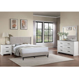 Eastern King Size Platform Bed, Upholstered Headboard - Light Brown