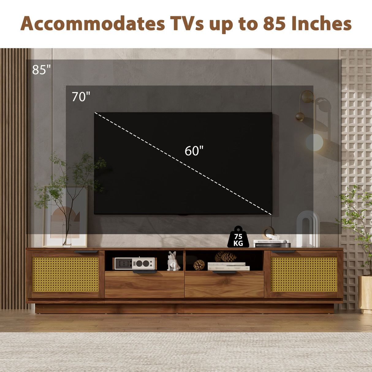 TV Stand With 2 Drawers And Open Shelving - Walnut