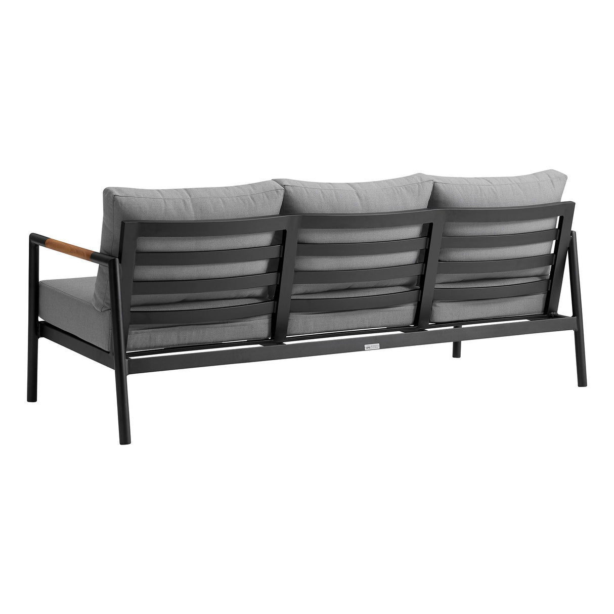 Crown - 4 Piece Black Aluminum And Teak Outdoor Seating Set With Dark Gray Cushions