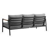 Crown - 4 Piece Black Aluminum And Teak Outdoor Seating Set With Dark Gray Cushions