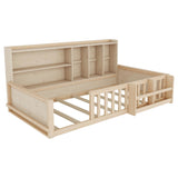 Platform Bed Frame With Guardrail, Storage Shelves & Bookshelf