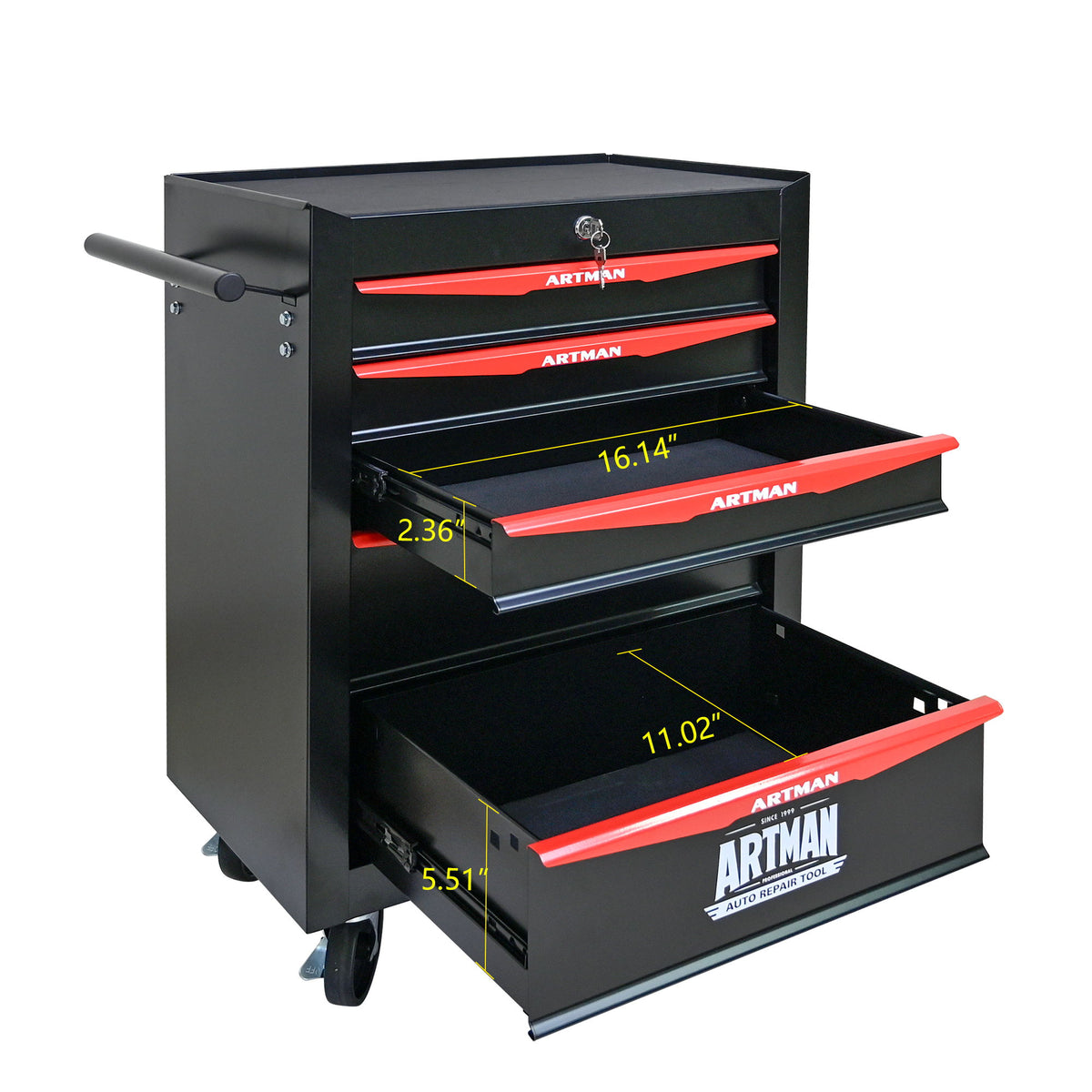 Rolling Metal Tool Chest With Drawers, Steel Storage Cabinet With Ball Bearing Slides