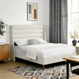 Modern Upholstered Platform Bed With Wave Shaped Headboard