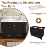 Bathroom Vanity Set, Fluted Cabinet, Soft Close Doors & Drawers, Single Faucet Hole, Sink Included - Black