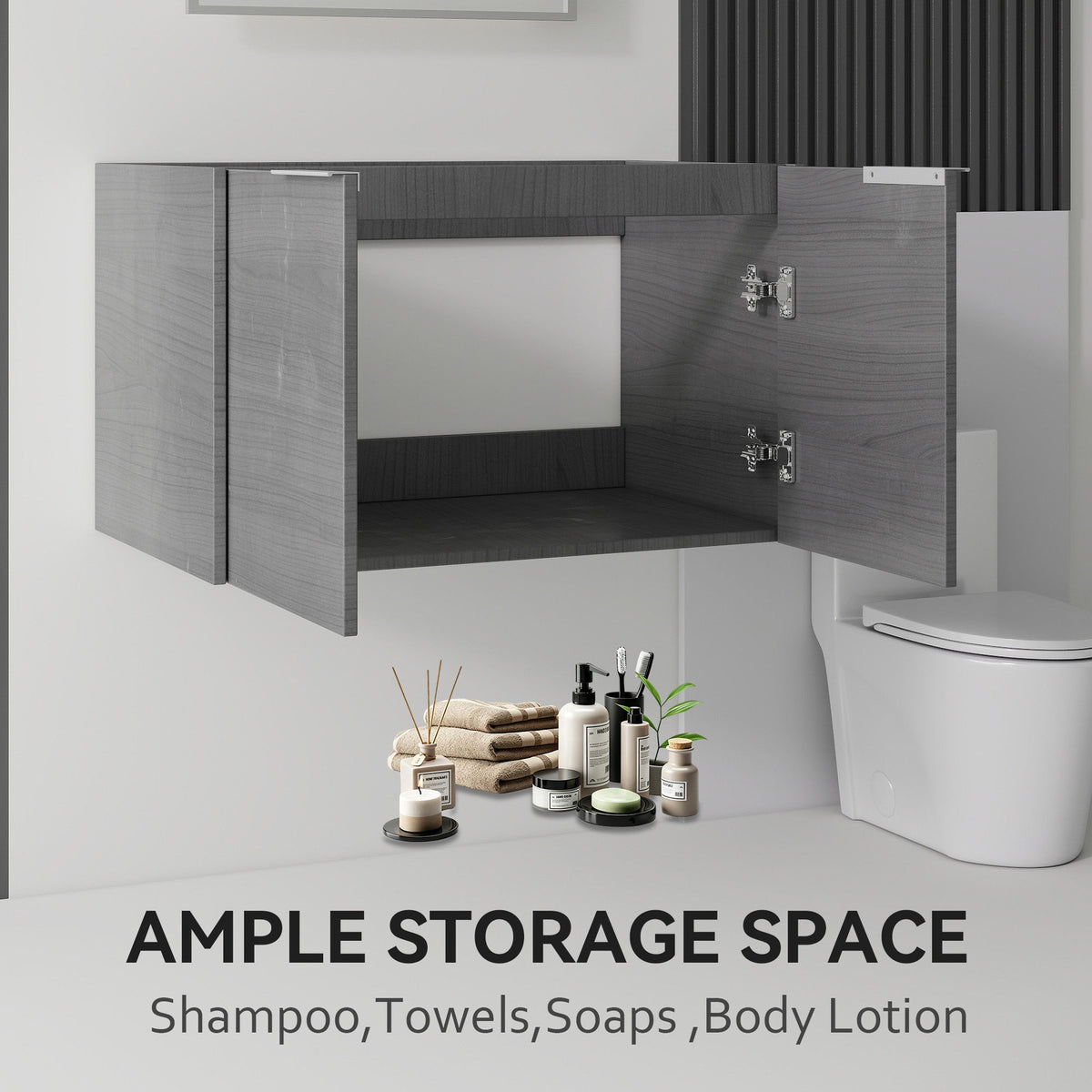 Floating Bathroom Vanity Cabinet With Soft Close Double Doors, Spacious Interior Storage, Wall Mounted, Cabinet Only