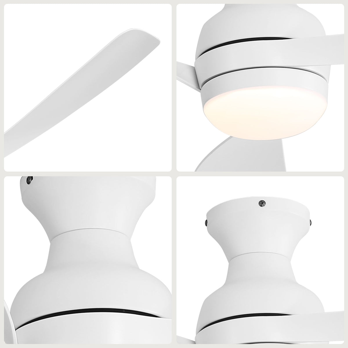 52" Low Profile Ceiling Fan With Lights, Quiet Reversible DC Motor, Dimmable LED, 3 Blades - White