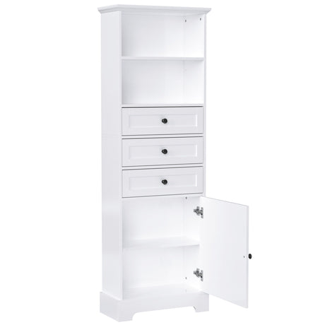 Tall Storage Cabinet With 3 Drawers And Adjustable Shelves For Bathroom
