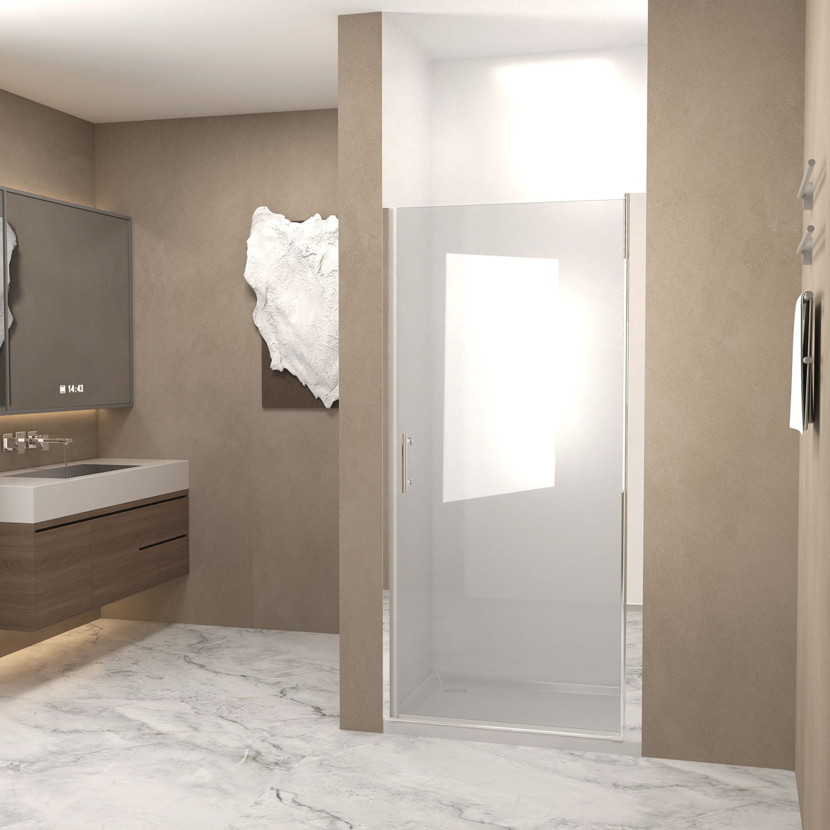 Shower Door, Tempered Glass With Safety Film - Chrome