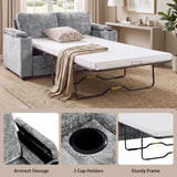 Pull Out Sofa Bed Loveseat With Twin Mattress, Cup Holders And Arm Storage