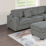Upholstered L - Shaped 4 Piece Sectional Set With USB, Cocktail Ottoman